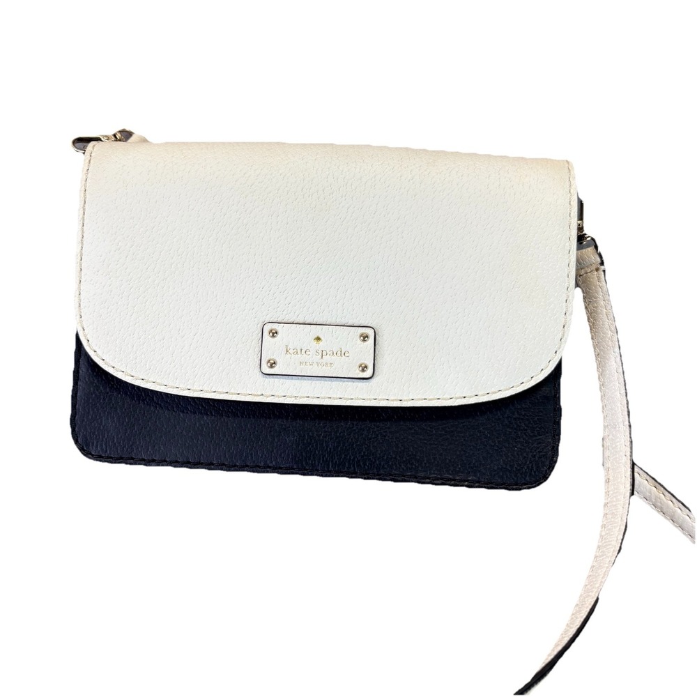 Kate Spade New York Colorblock Ivory Black Leather Small Crossbody Bag